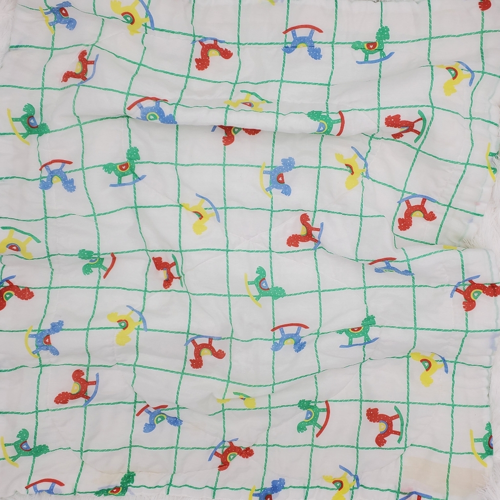 Vintage Rocking Horse Patterned Fabric & Teddy Bear Patterned Baby Blanket